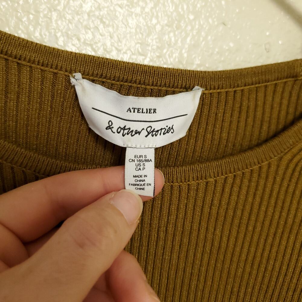 & OTHER STORIES Khaki Ribbed Rib Knit Sweater Top - Picture 10 of 12